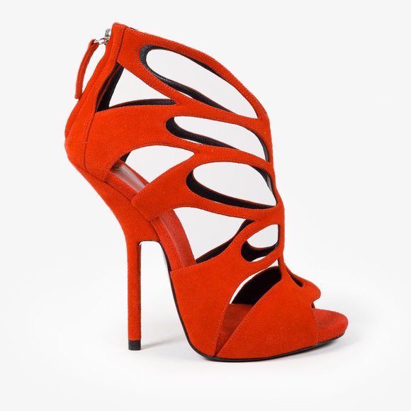 Giuseppe Zanotti Red Suede Cut Out Cage Sandals - Picture 2 of 10